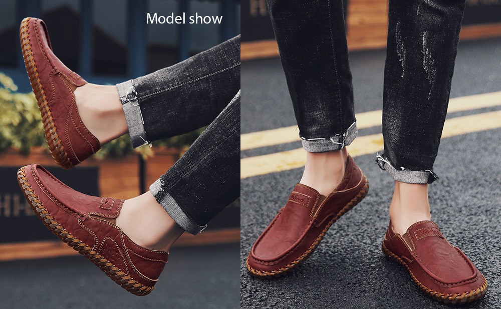 Spring and Autumn Large Size Men's Soft Leather Casual Shoes model show Spring and Autumn Large Size Men's Soft Leather Casual Shoes model show