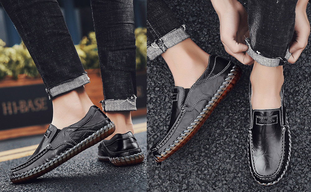 Spring and Autumn Large Size Men's Soft Leather Casual Shoes model show Spring and Autumn Large Size Men's Soft Leather Casual Shoes model show